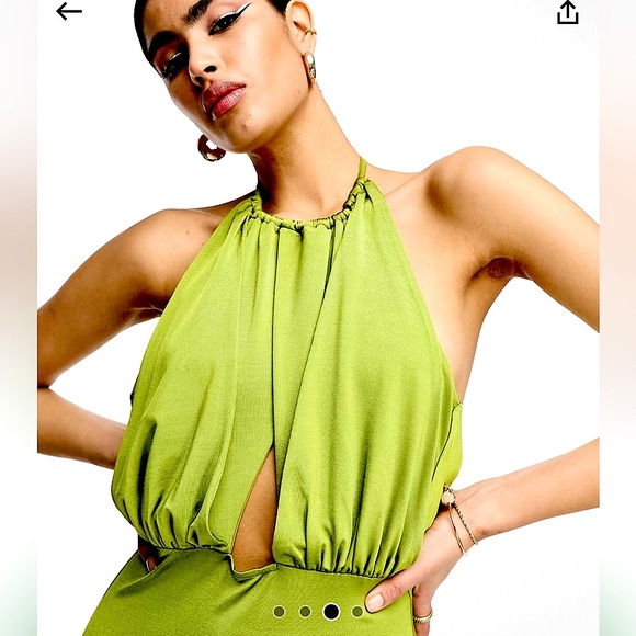 ASOS Green Halter Slinky Midi Dress Women’s Size 4 Small Cutout - Picture 4 of 9